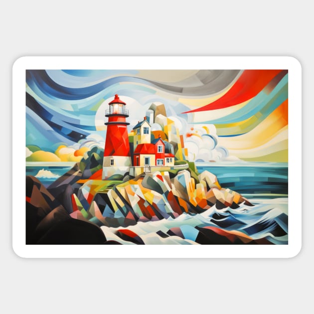 Lighthouse Concept Abstract Colorful Scenery Painting Sticker by Cubebox